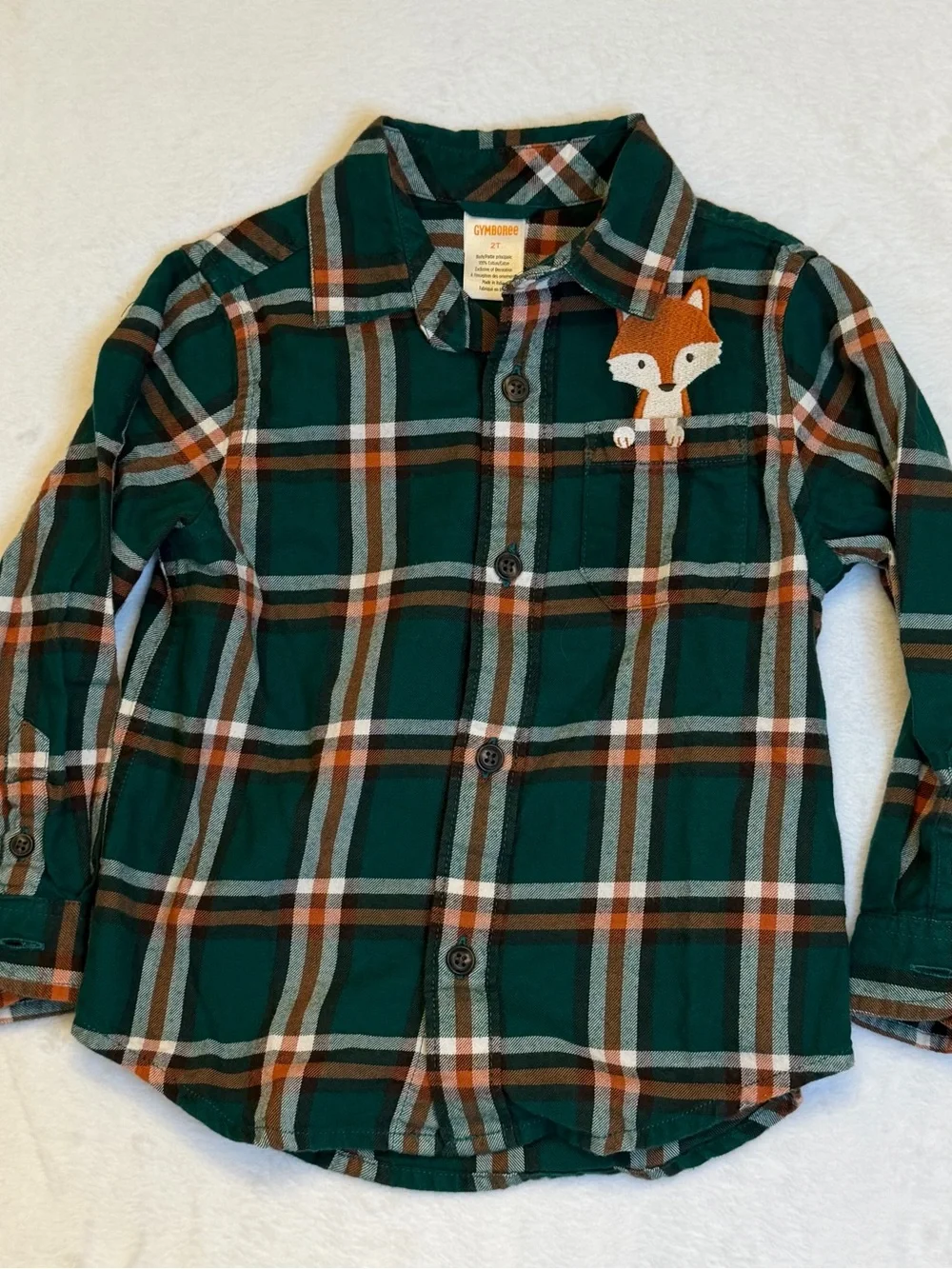 Gymboree Boys' Green Plaid Fox Applique Button-Up Shirt - 2T